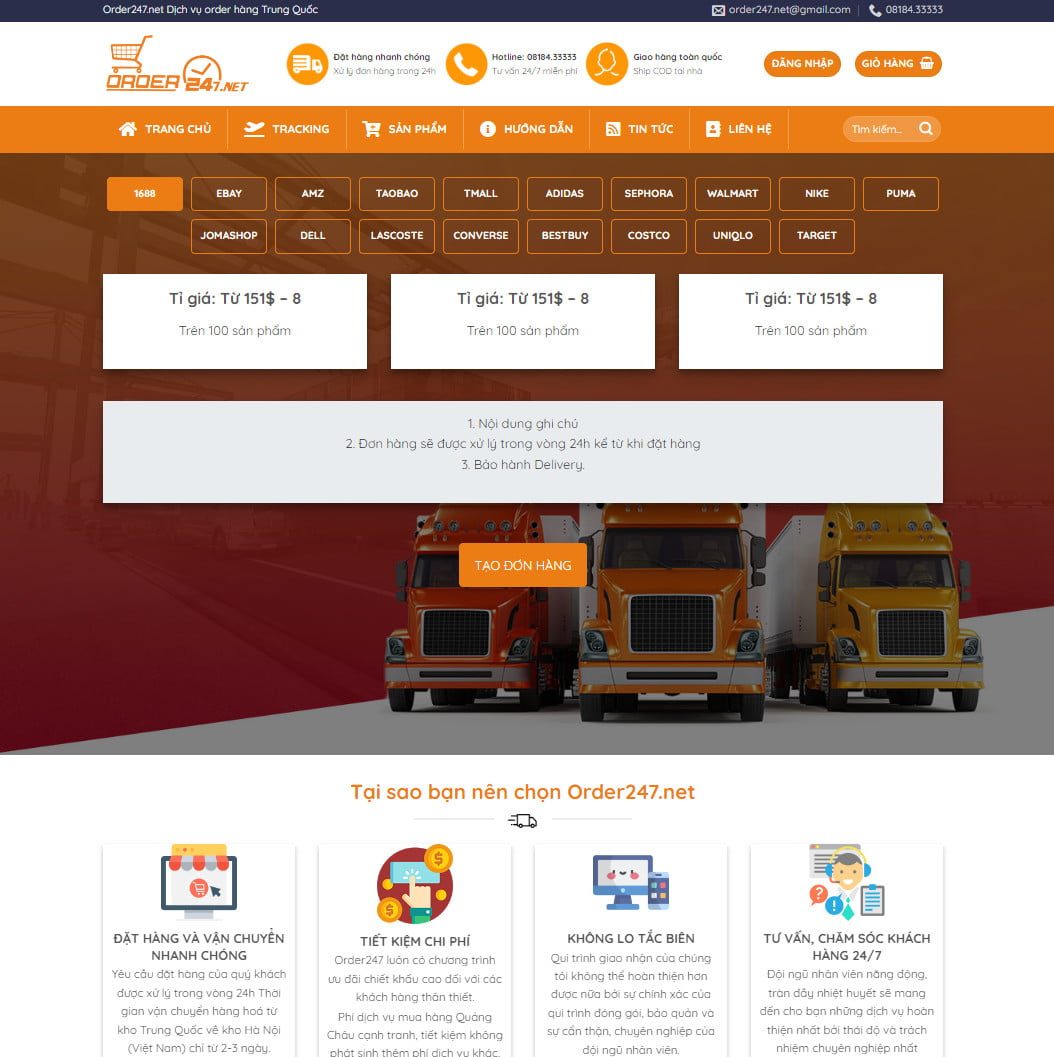 Theme wordpress dịch vụ order hàng Trung Quốc, chuyển hàng quốc tế