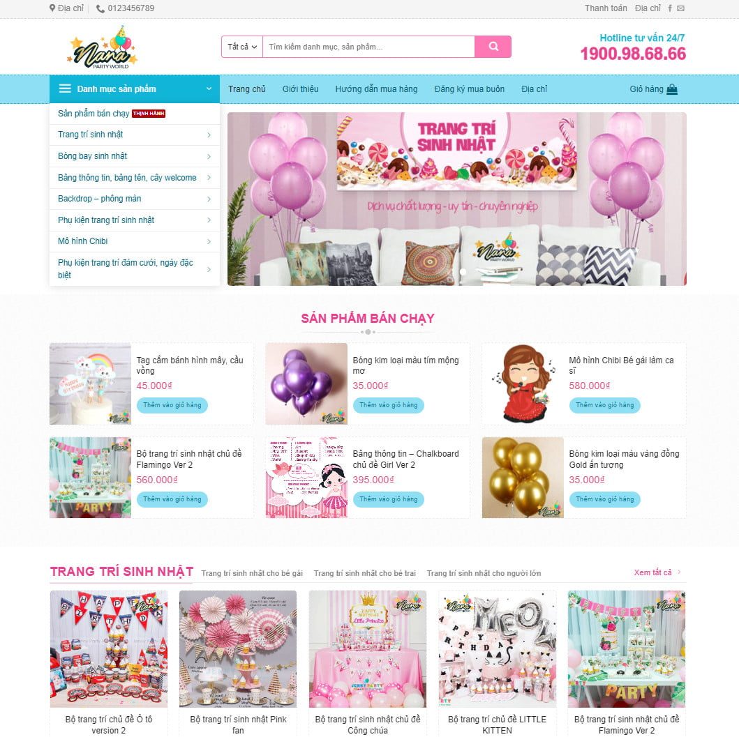 Theme wordpress bán đồ trang trí sinh nhật, tiệc cưới, party