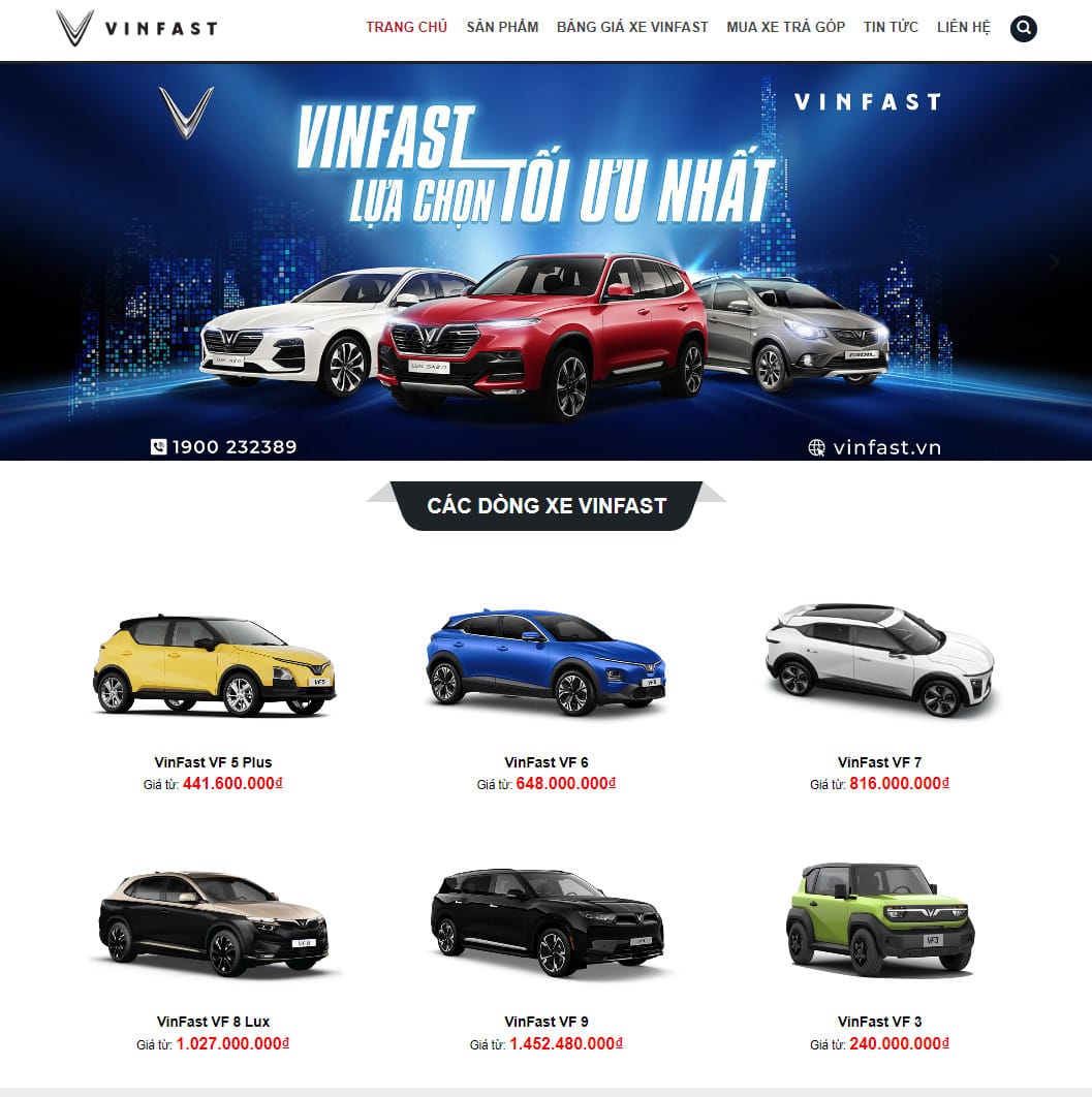 Theme wordpress bán xe vinfast